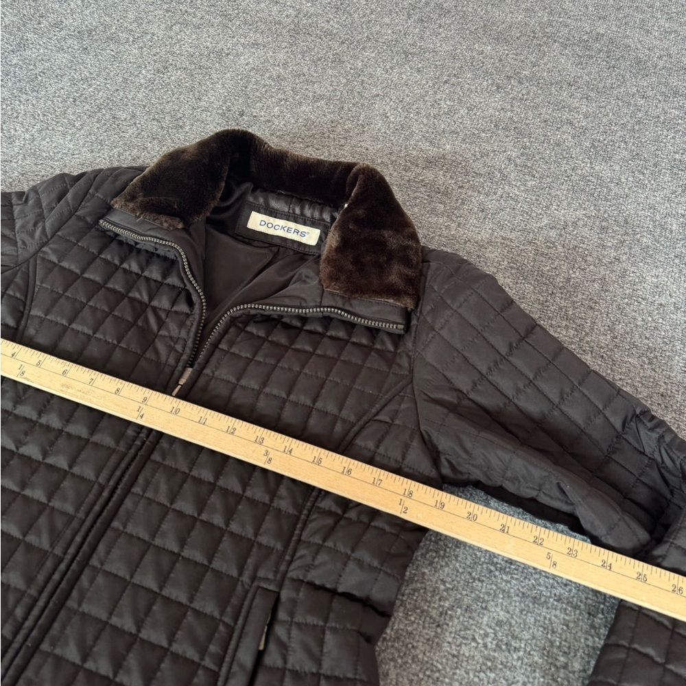 Vintage Dockers Women's Puffy Quilted Jacket Black Fur Neck size M - Picture 10 of 14